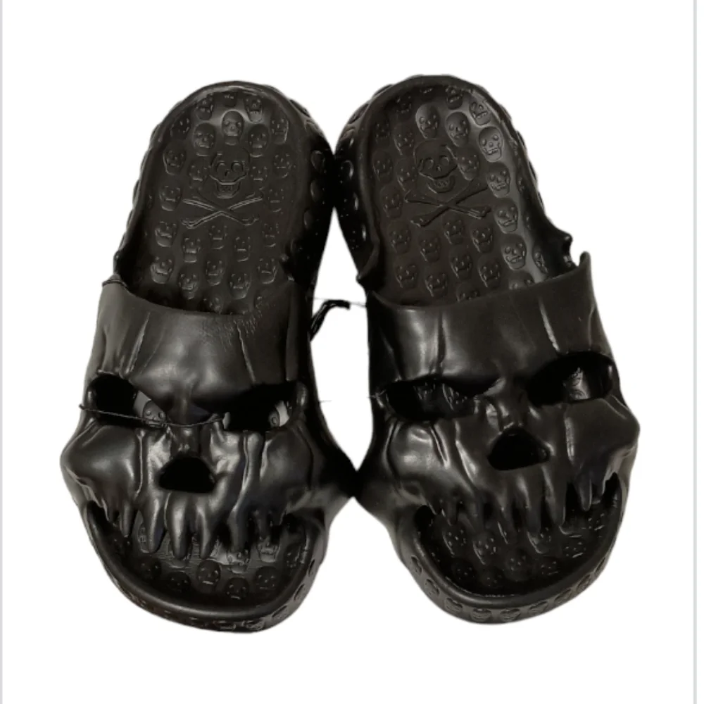 HelloSlippers NWT Black Skull Slides Unisex SZ36-37 (M/Youth4-5 W6-7.5) - Picture 1 of 6
